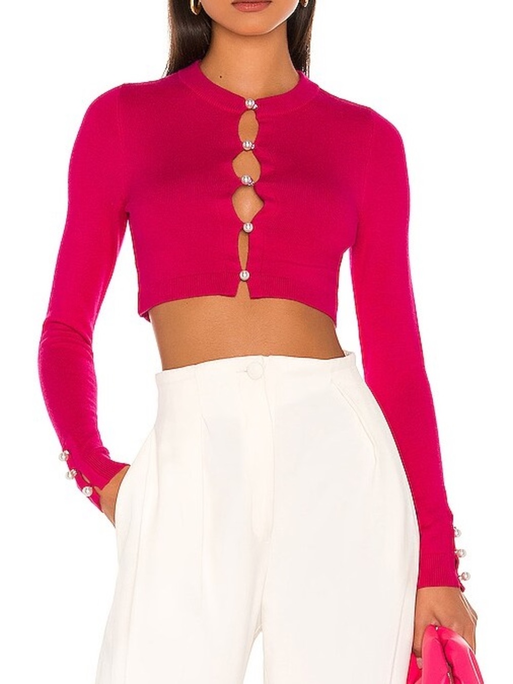 Lovers & Friends Tara Micro Cardigan Hot Pink Cropped Sweater size XL NWT
